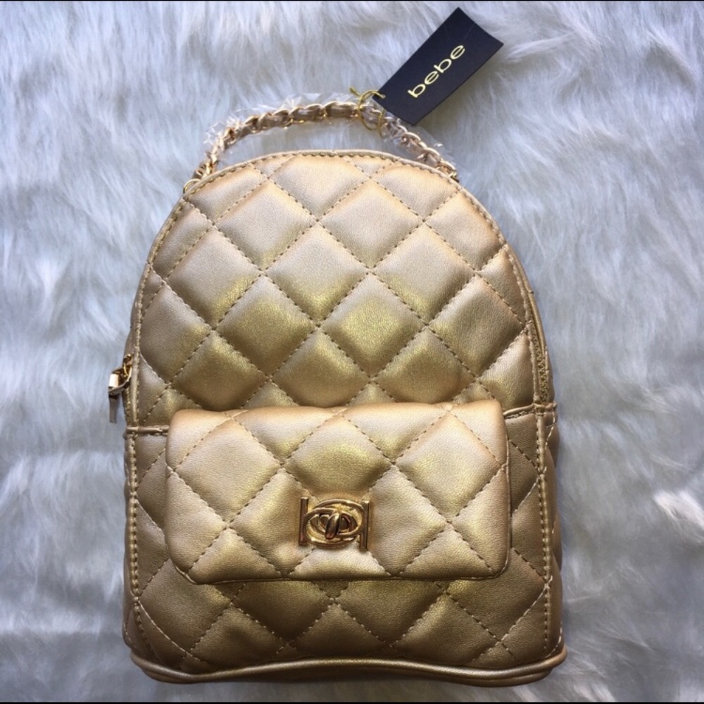 BEBE ERICA QUILTED GOLD MINI BACKPACK NWT